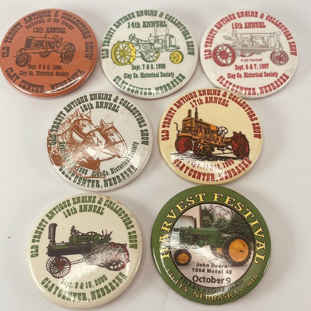 Old Trusty Antique Engine Show Buttons Lot 7 Clay Center NE Vintage Pinback